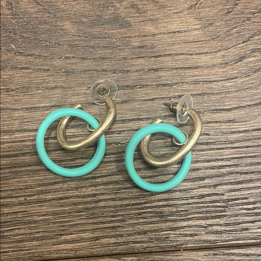 Gold and Turquoise Hoop Earrings